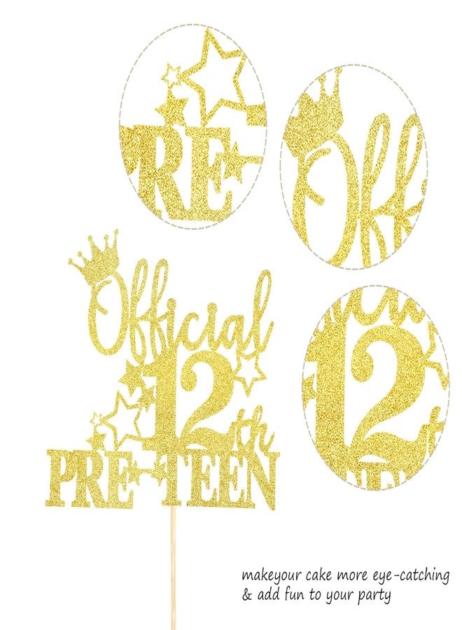 Confetti! 1pc Golden Official Pre-teen 12 Cake Topper Glitter Happy 12th Birthday Cake Pick Cheers to 12 Years Old Cake Decorations for Teen 12th Birthday Party Supplies (Gold) - Image 3